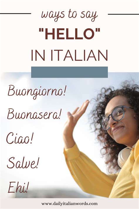 Ciao vs Buongiorno/Buonasera. I believe you already know the most famous way to say “hello” in Italian: Ciao. However, keep in mind that Ciao is only used in informal situations. If you want to address someone formally, you should use Buongiorno (“good morning” in Italian) or Buonasera (“good evening” in Italian).